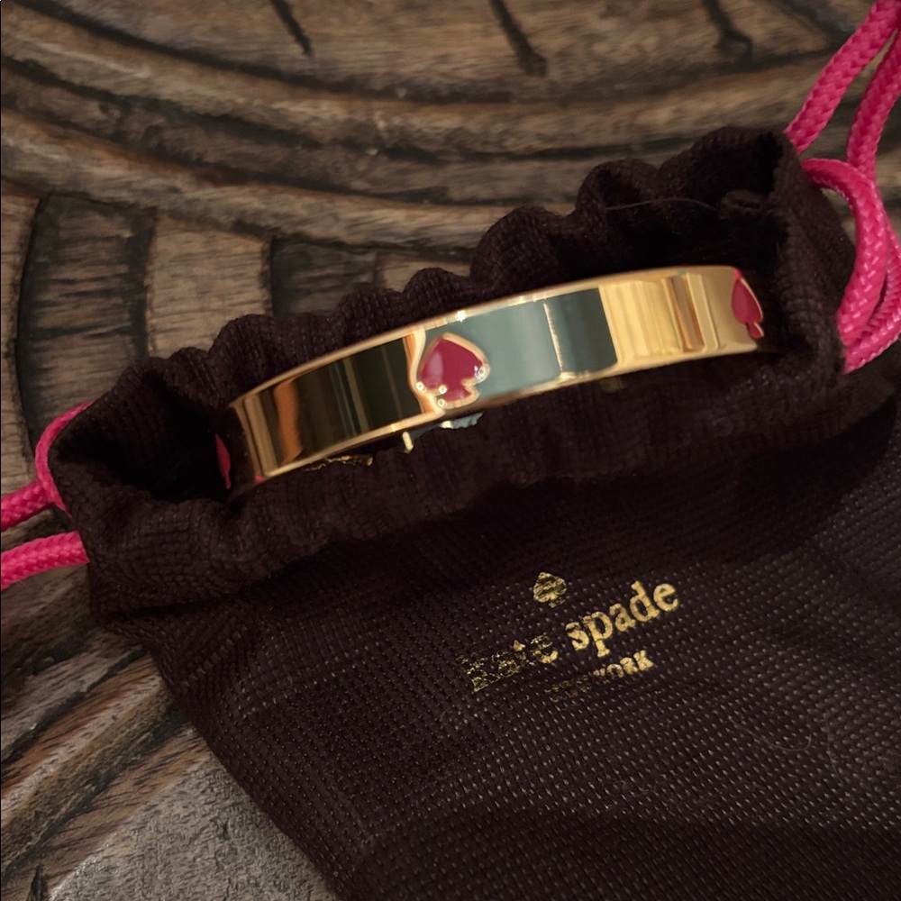 Kate Spade Pink Enamel Ace of Spades Gold Bracelet ~Never worn~ touch of whimsy